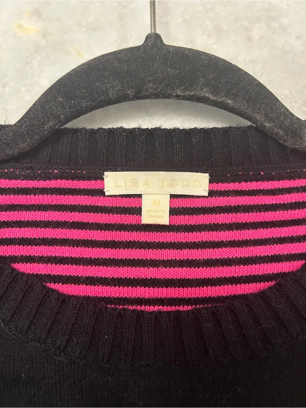 Lisa Todd Black Crewneck Sweater with Pink and Tan Arrow Motif - Picture 3 of 9